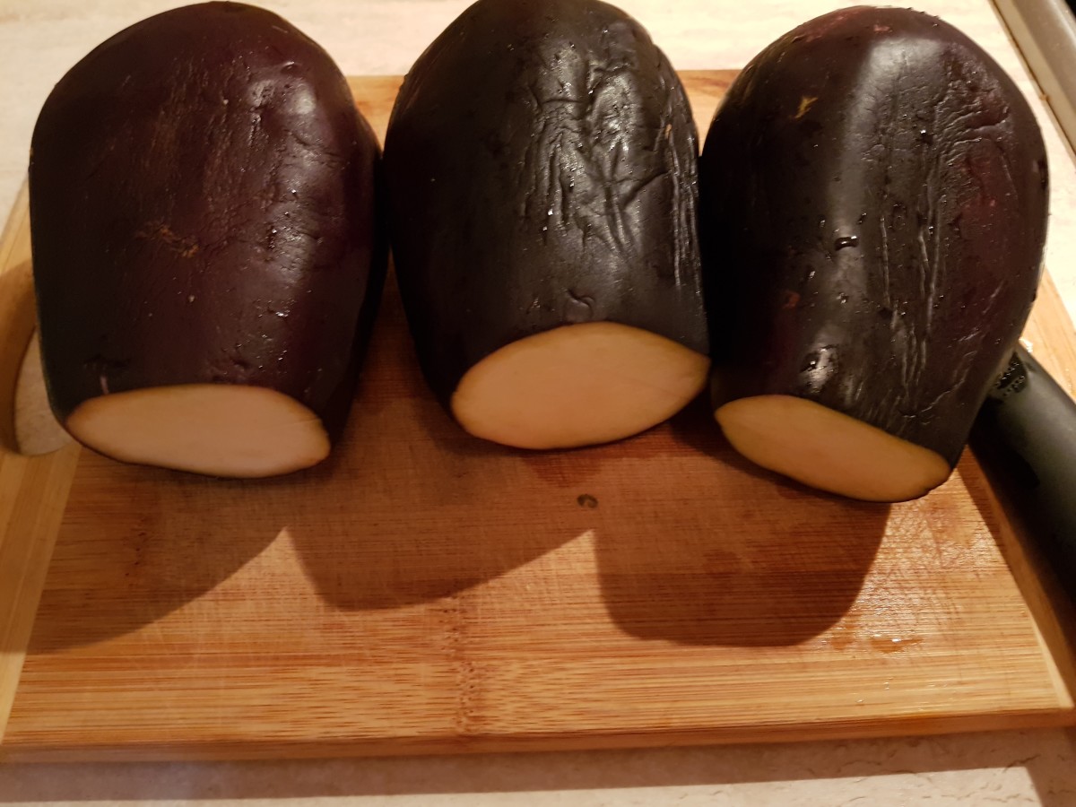 Eggplants after the tops have been removed.