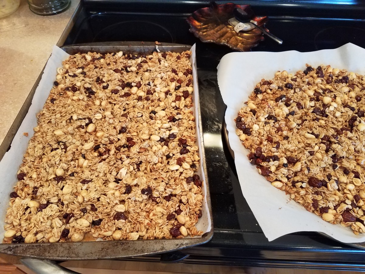 You can mix the granola halfway through if you'd like loose granola, or you can let the mixture sit undisturbed in the oven for 30 minutes.