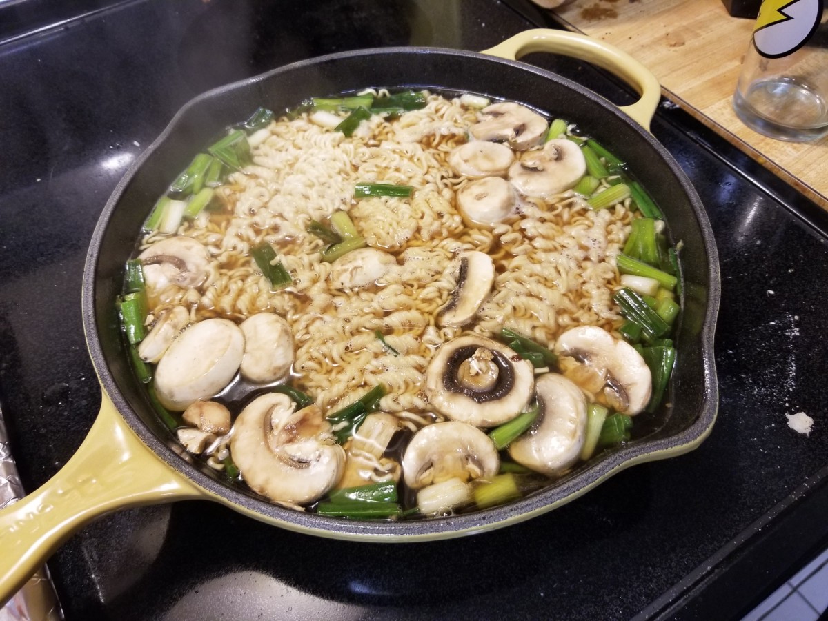 When you reach a rolling boil, add your noodles and mushrooms, if you so choose to do so.