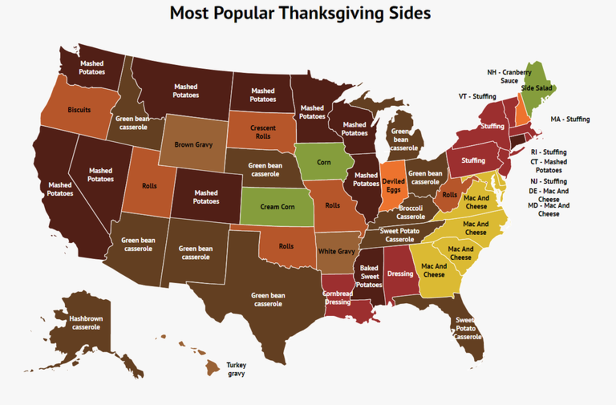 See the number one Thanksgiving Side Dish by state
