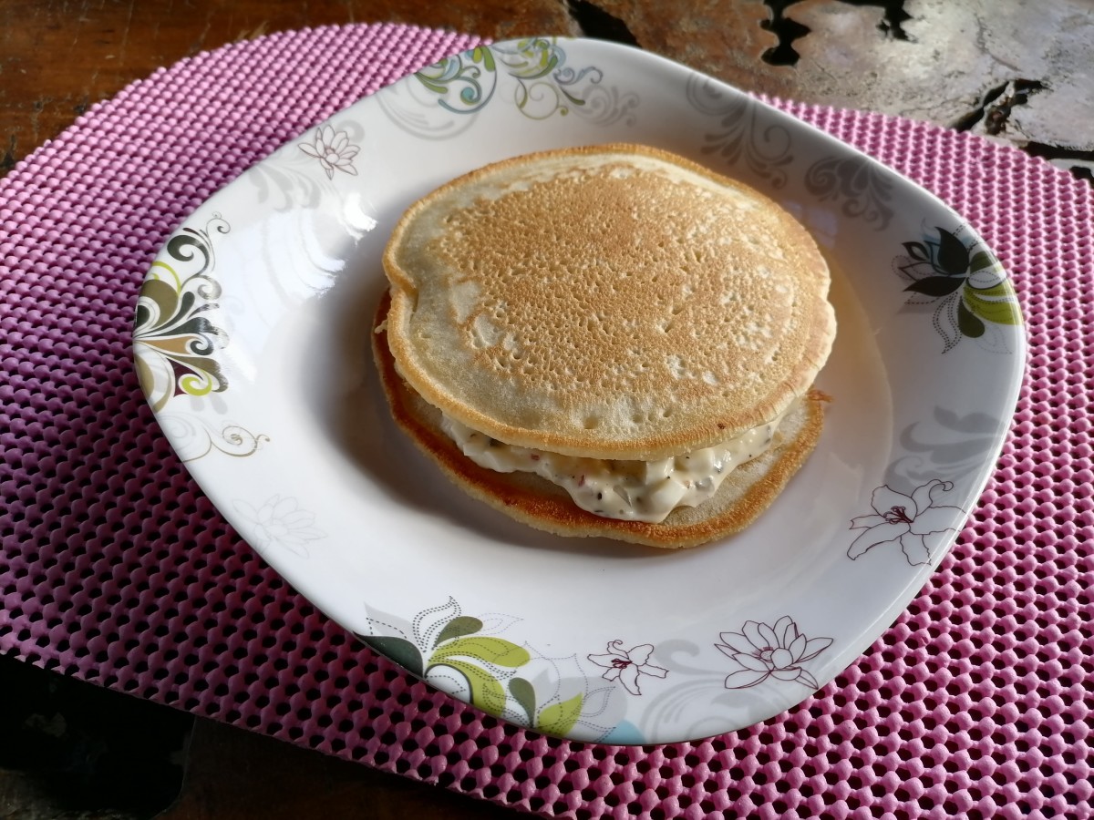 Egg salad pancake sandwich