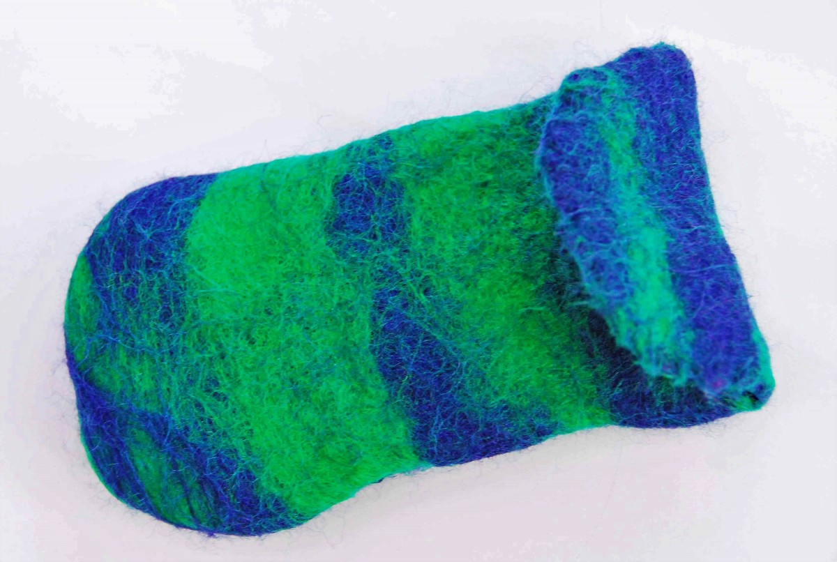 A Wet Felted Mobile Phone Pouch made with Merino Wool Roving