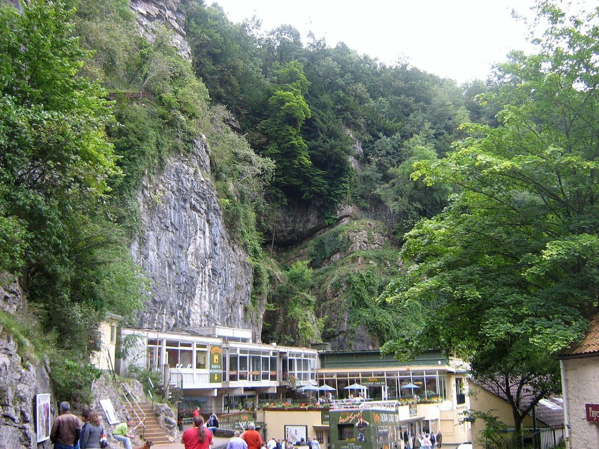 A view of the gorge and the entrance to Gough's cave