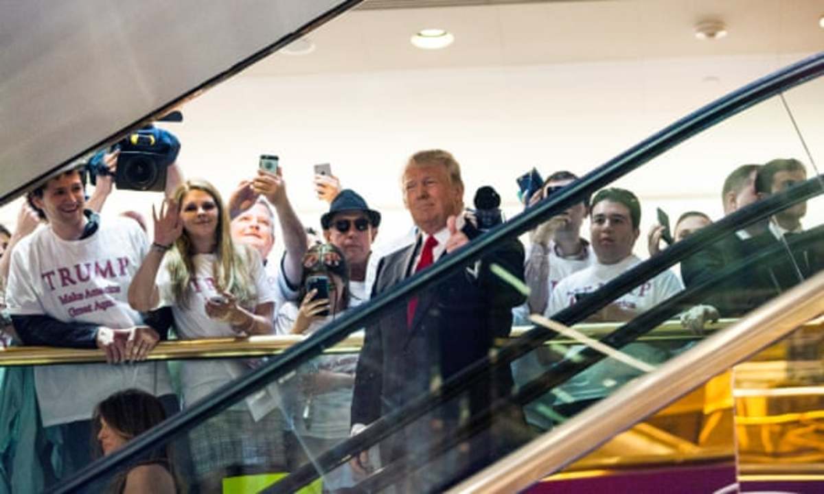 Donald Trump riding down an escalator to announce his candidacy for president