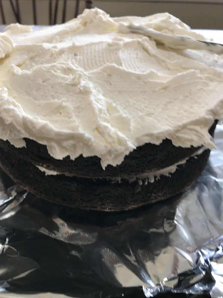 Frost with any kind of frosting you like of course - but the classic is an old fashioned vanilla buttercream. The combination of black and white is just gorgeous and it tastes great.