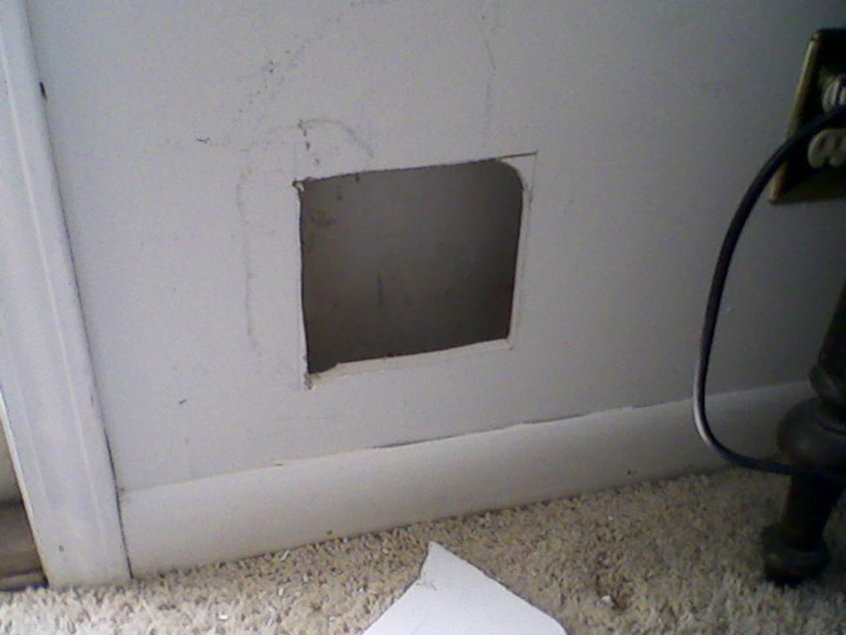 Making the hole in the wall for the dog (or cat) door.