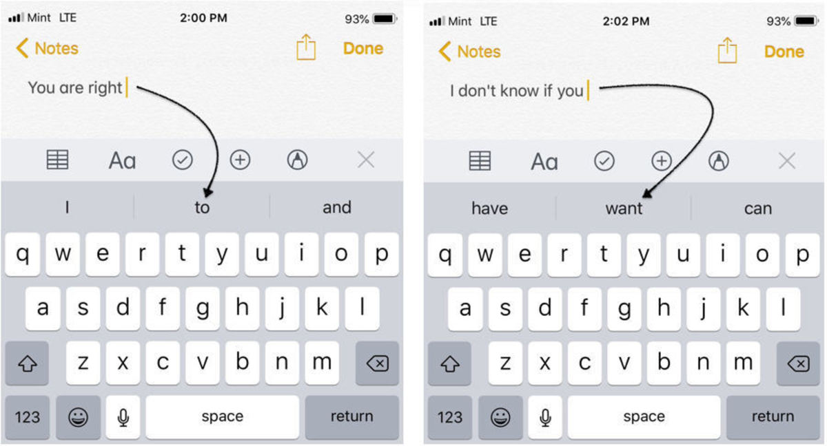 This image above is how I began the first two snippets shown below. Notice the word suggestions above the virtual keyboard. I could have selected any one of them to let Siri continue the story.