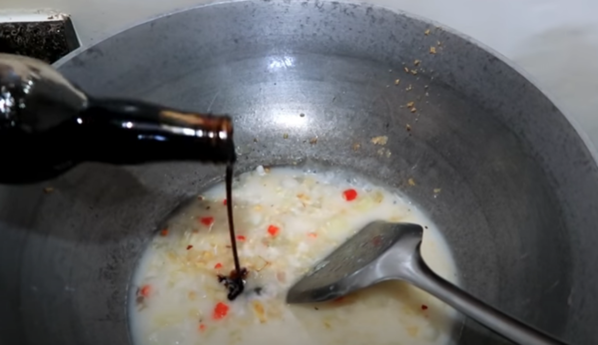 Drain enough measurement of oyster sauce or a 3 tablespoons of the liquid is enough. 