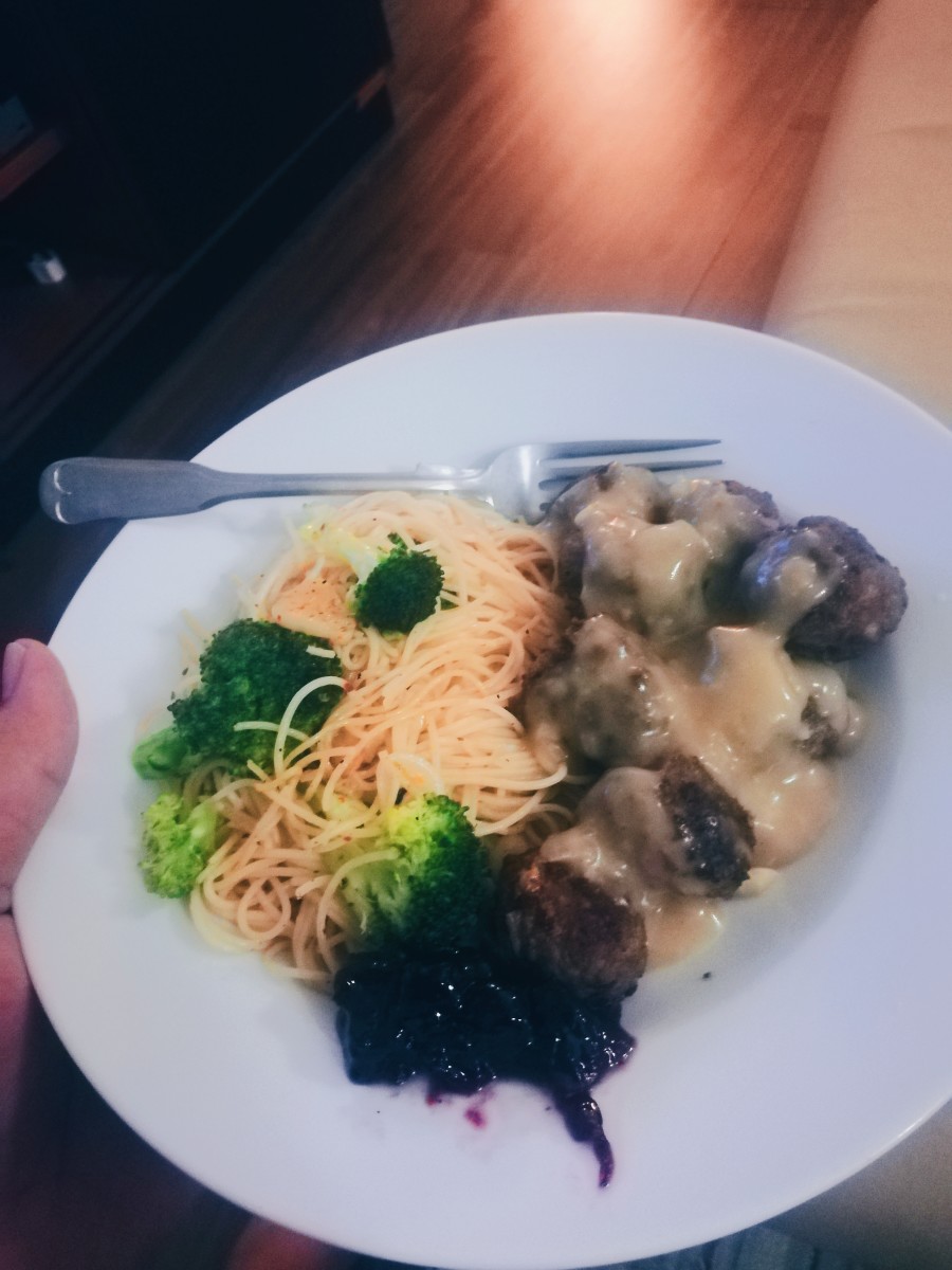 My version of the Meatballs, substituted the potatoes for pasta. 