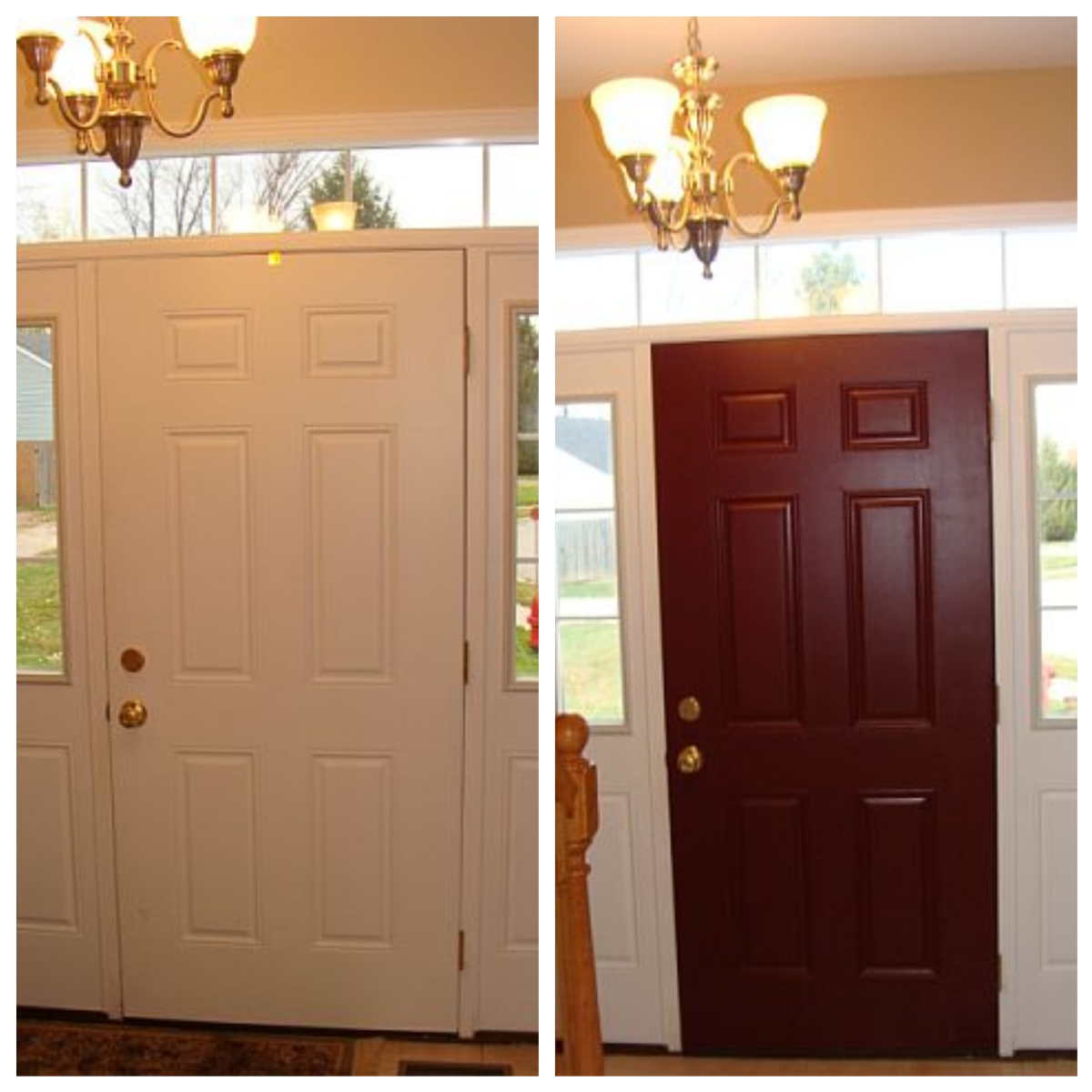 A boring white front door gets a boost from a coat of red paint.