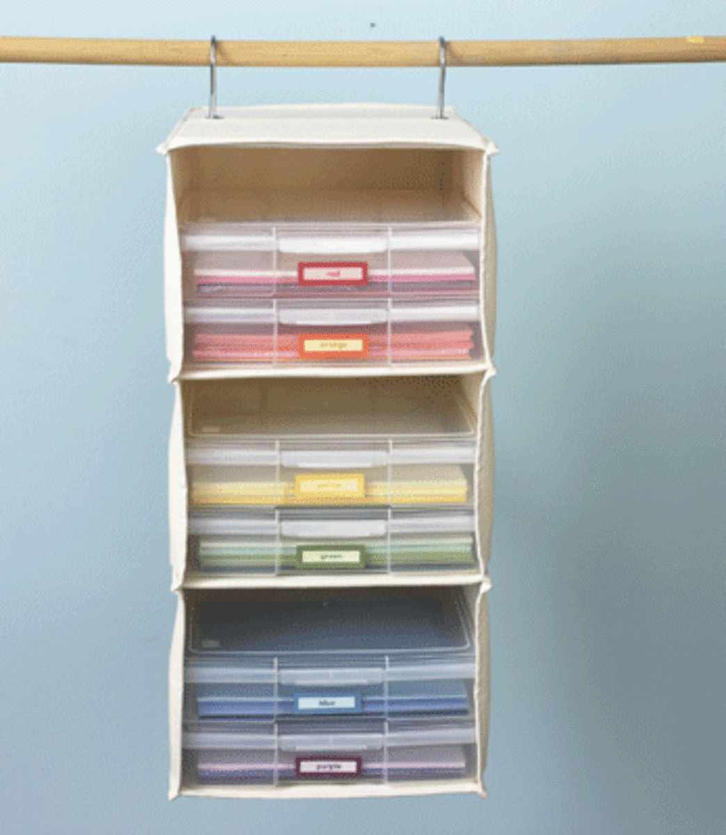 Sweater shelves can be used to store paper in small  areas or closets