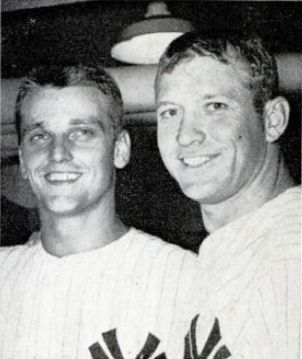 Mickey Mantle (right) joined Roger Maris in 1961 in chasing Babe Ruth's single-season home run record.