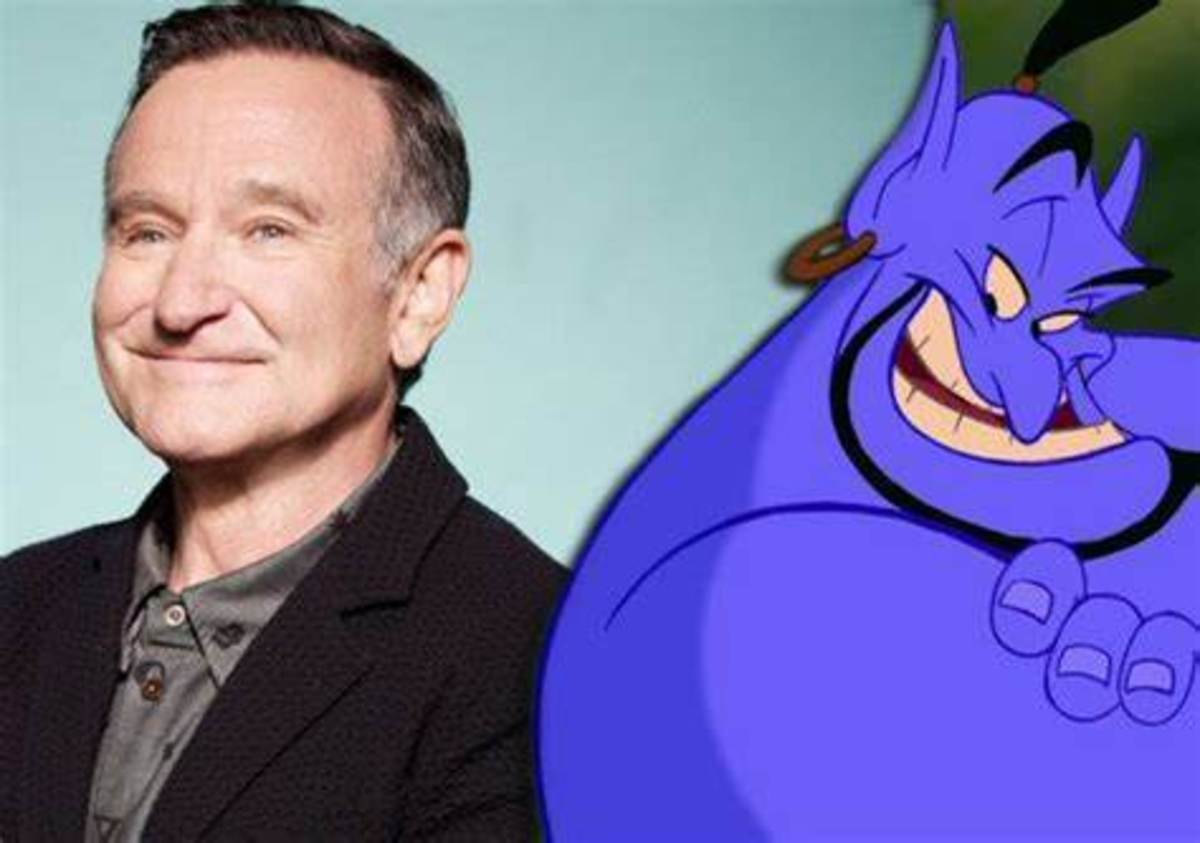 Robin Williams with Genie character he provided the voice for in the animated movie Aladdin 