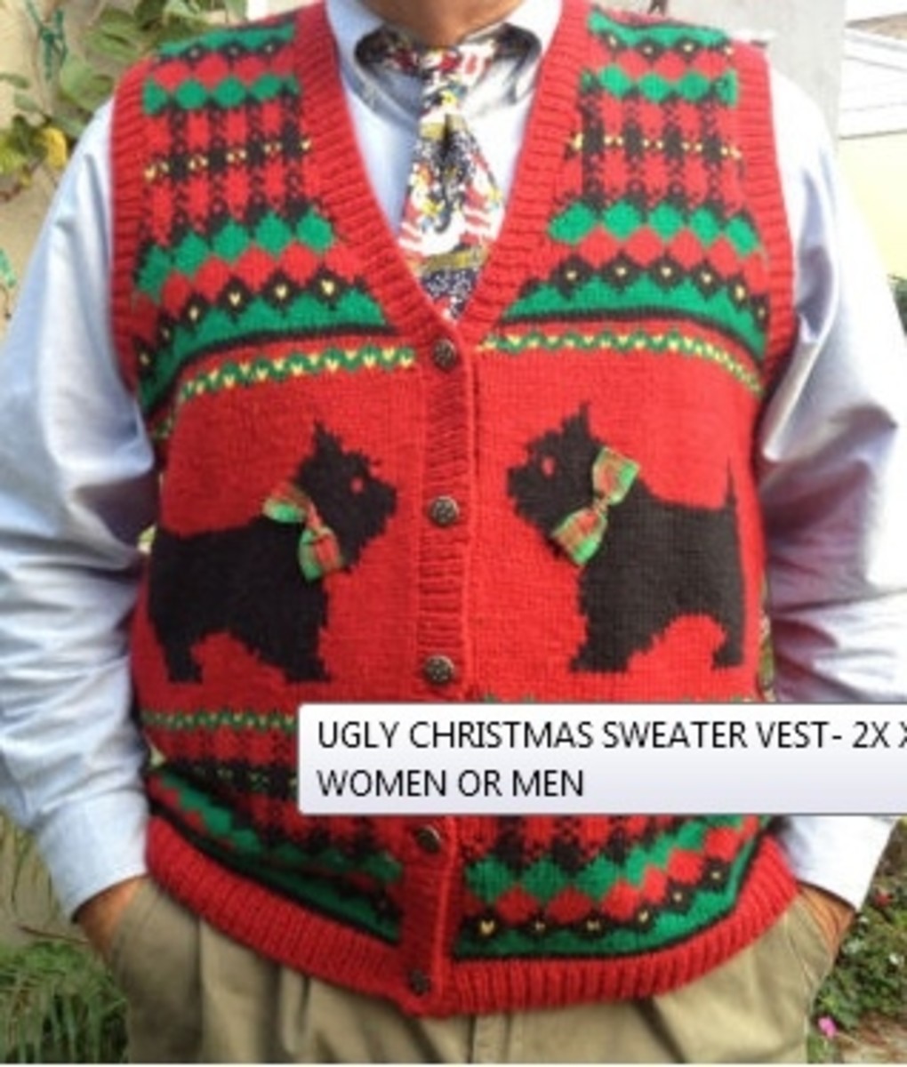 Ugly Christmas Vest with a bonus... It doesn't appear to have been embellished.  Doesn't need it either.