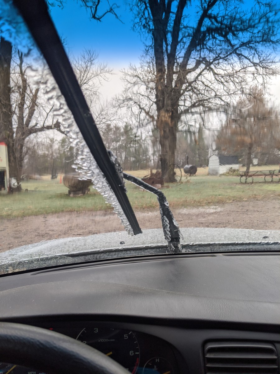 Wipers still coated with ice..