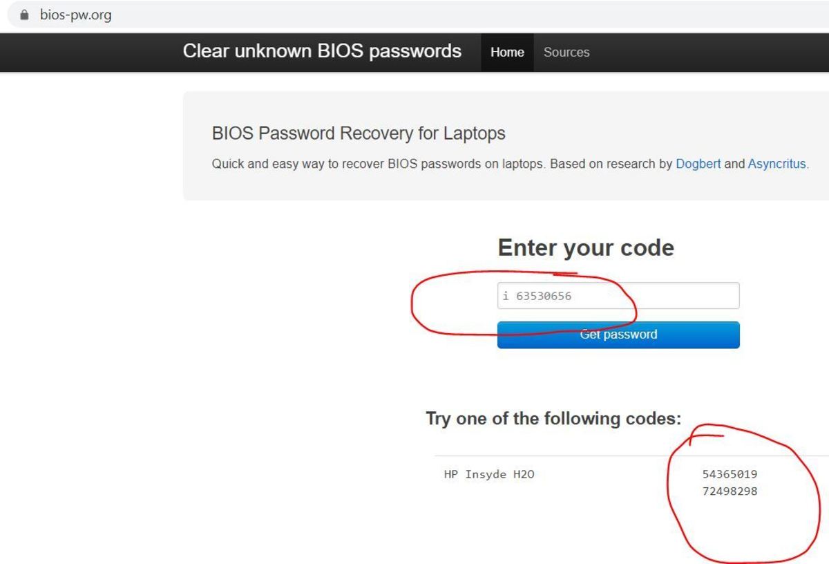 hp bios thinking for password