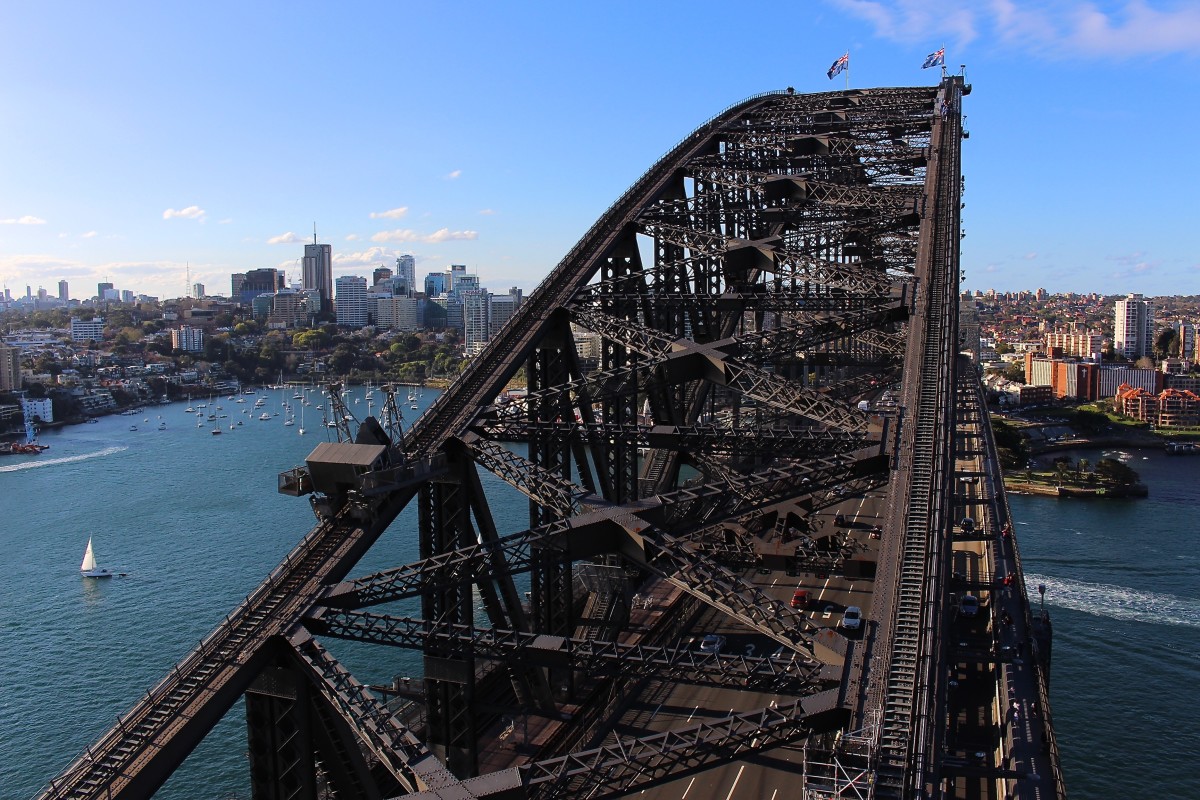 View over the Harbour Bridge looking north (Kirribilli on the right and Lavender Bay on the left). 