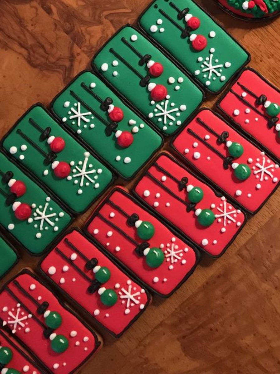 Festive red and green ornament cookies
