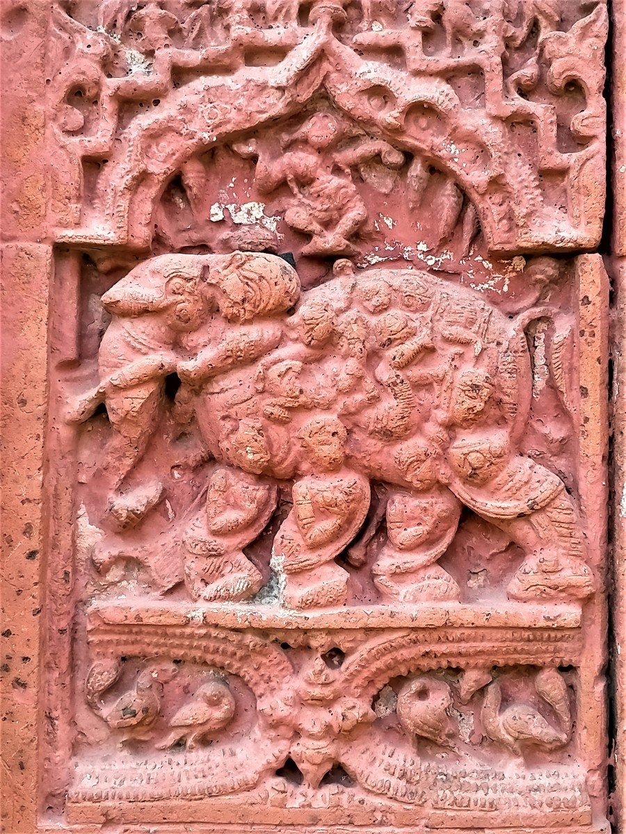 NABANARIKUNJARA  in terracotta; Raghunath Shiva temple, Ghurisha