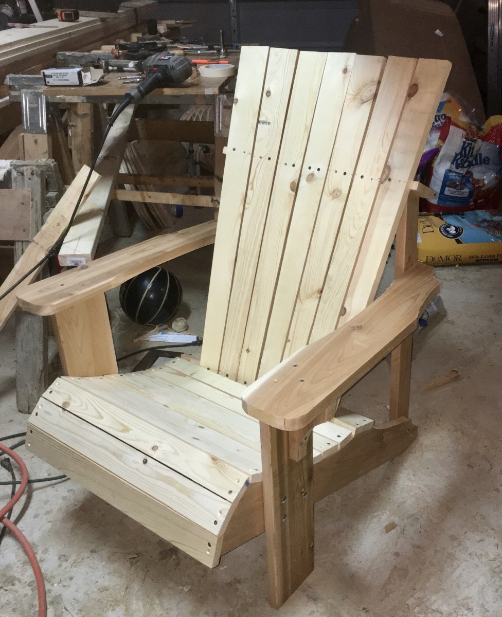 Upright cedar Adirondack chair once completed.