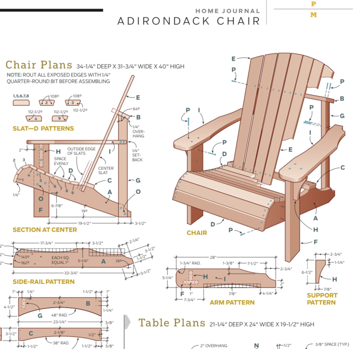 Садовое кресло Adirondack Chair чертеж
