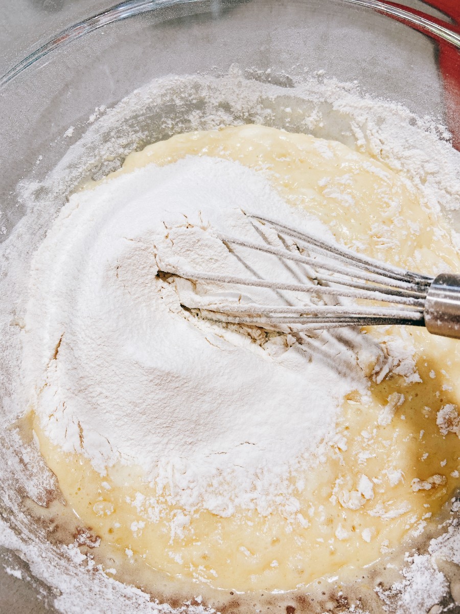 Add the flour into the mixture and stir to combine.