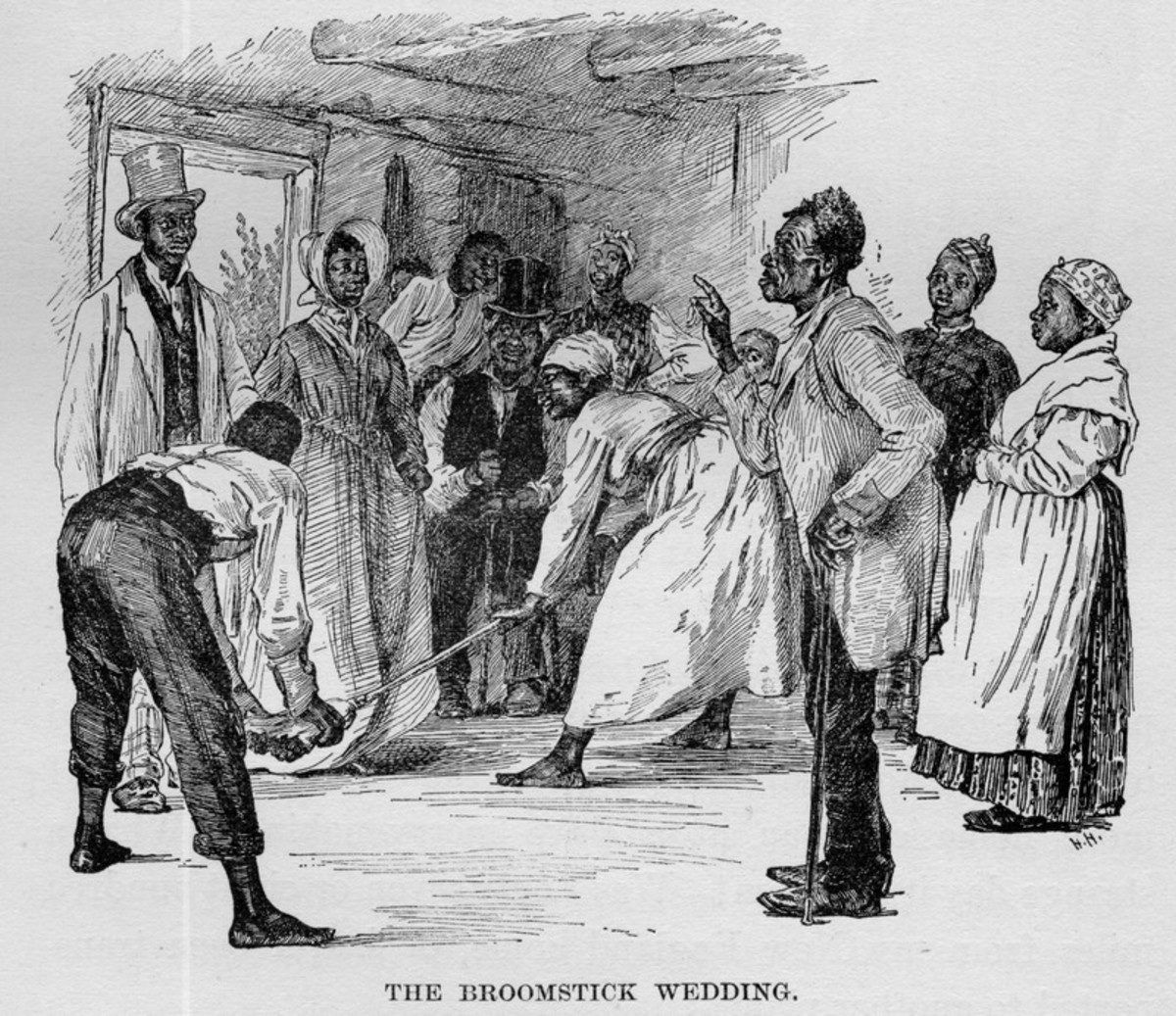 According to Harriette Cole, enslaved African-Americans used broom-jumping as a cultural reminder of their African background. 
