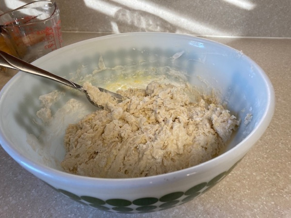 Make a sticky dough from the flour, water, and egg. Roll the dough out onto a floured surface.