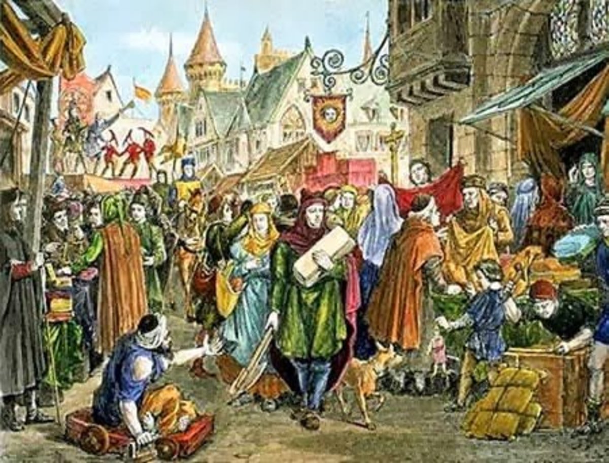 Scene from a late medieval or Renaissance trade fair at Champagne