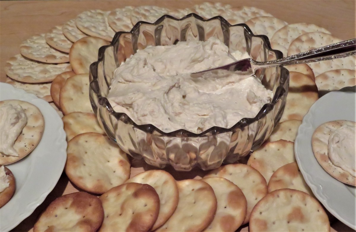 Smoked rainbow trout spread with pita crisps and Carr's table water crackers