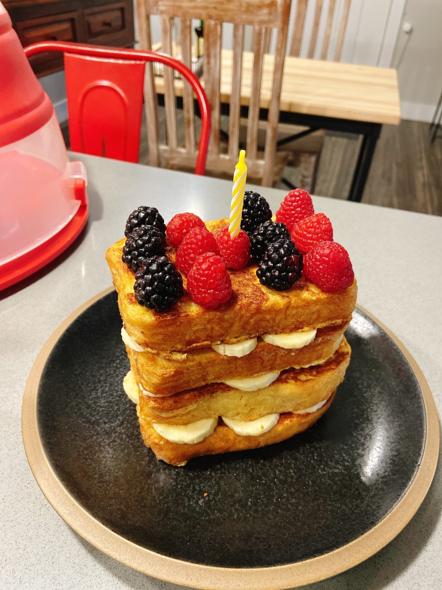Assembling the tower of French toast
