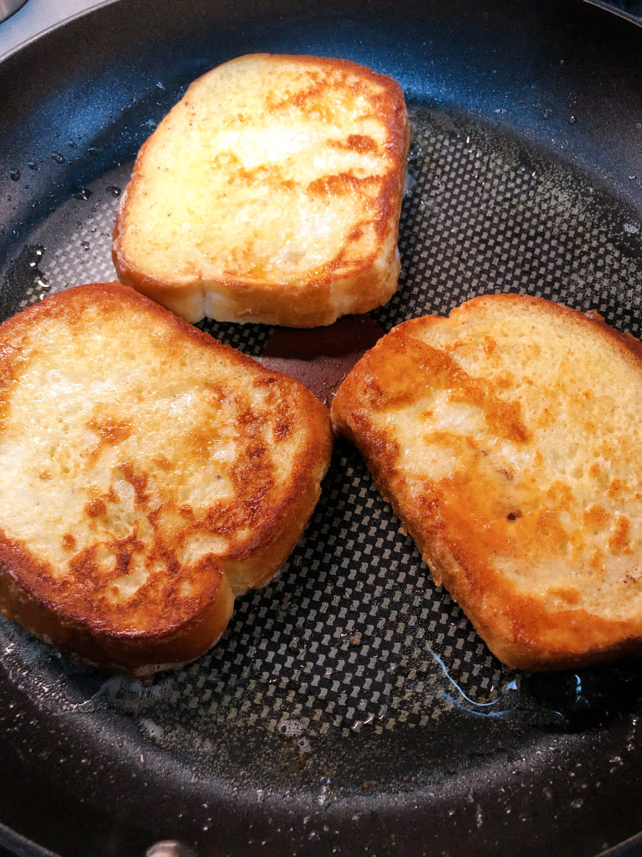 The French toast is cooking. 