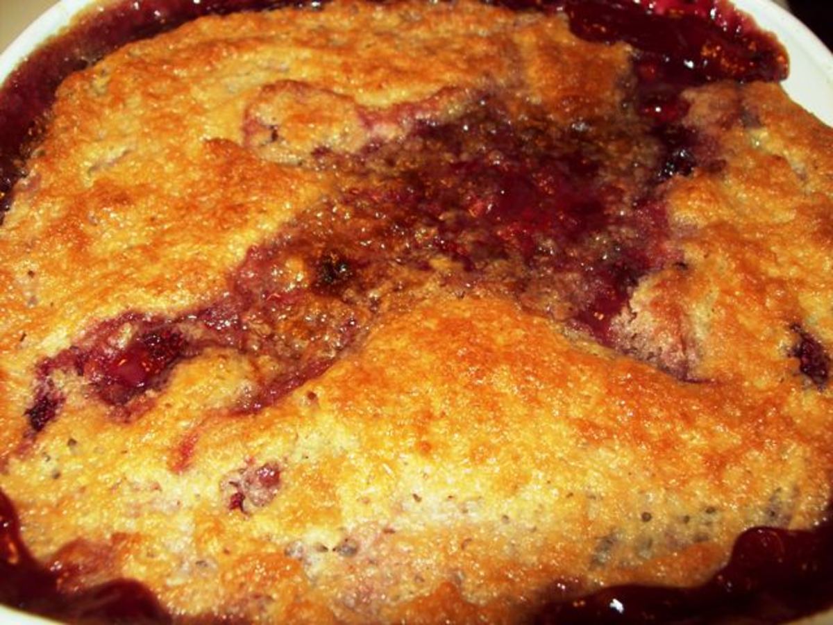Bake raspberry cobbler in oven for 1 hour at 350 degrees