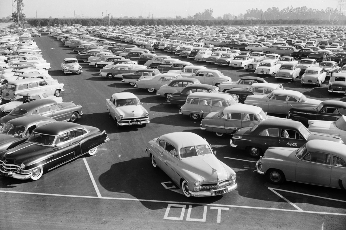 The Disneyland parking lot on July 17, 1955.