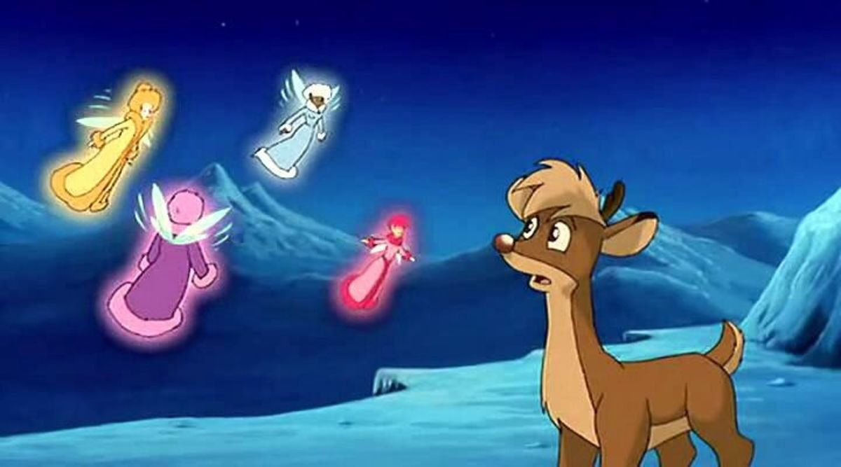 Rudolph meeting the Sprites of the Northern Lights