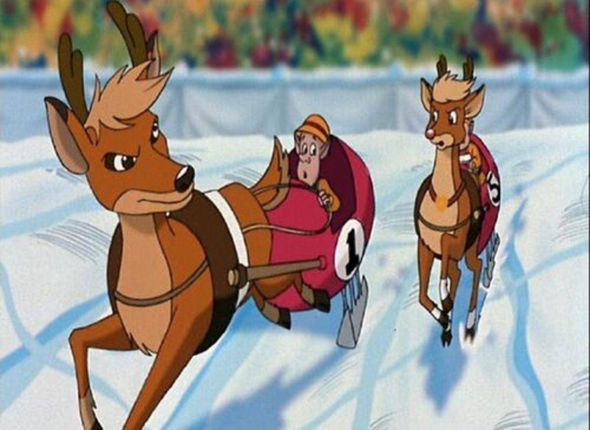 Rudolph and Arrow competing in the Sleigh Race
