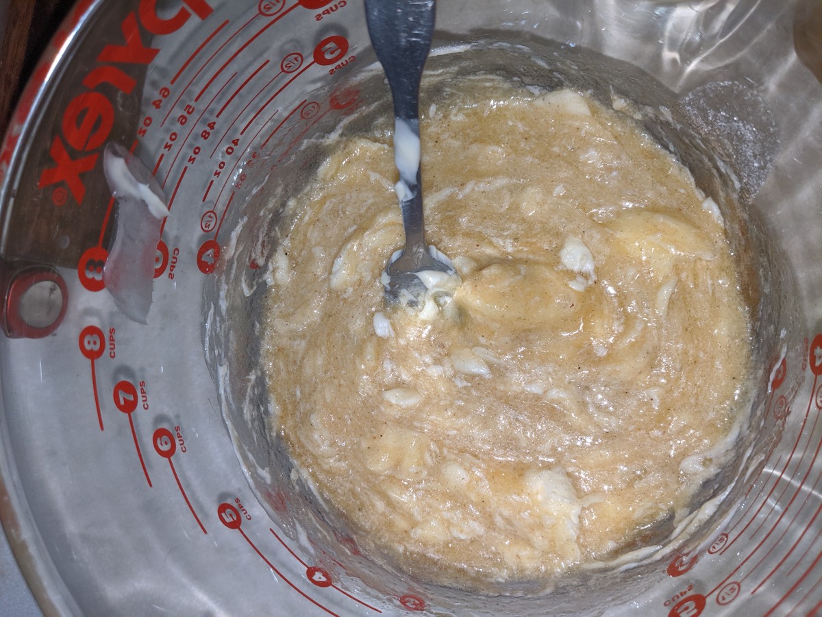 stir butter into eggs and sugar