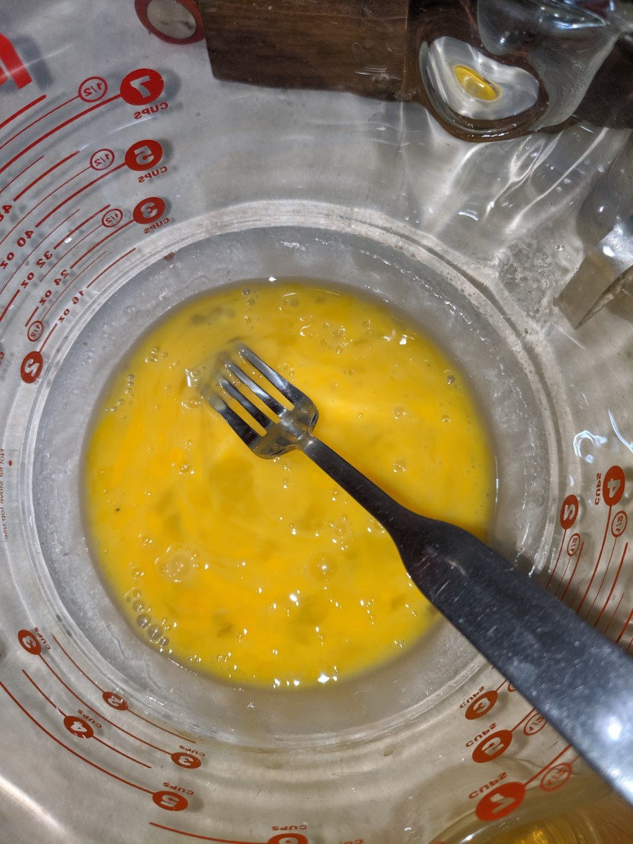 Beat the eggs and add in 1 cup of sugar.