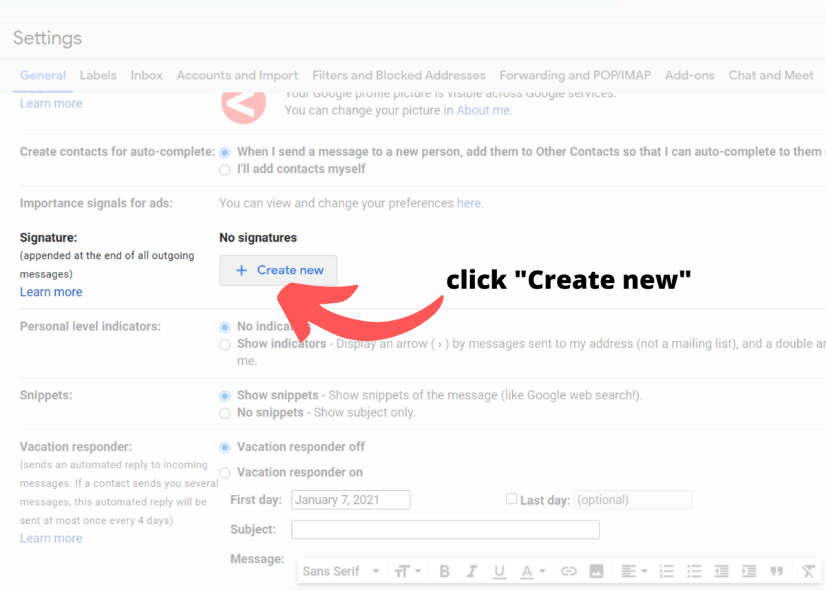 Click "Create new"