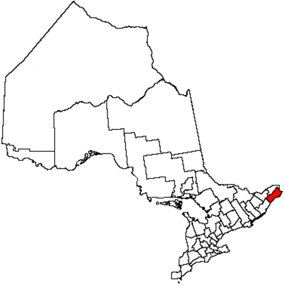  Map location of Stormont, Dundas and Glengarry United Counties, Ontario