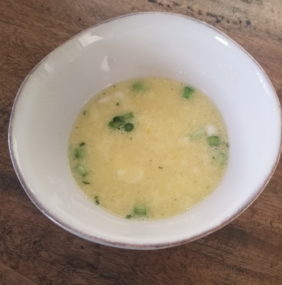 Bone broth chicken egg drop soup with a hint of saffron