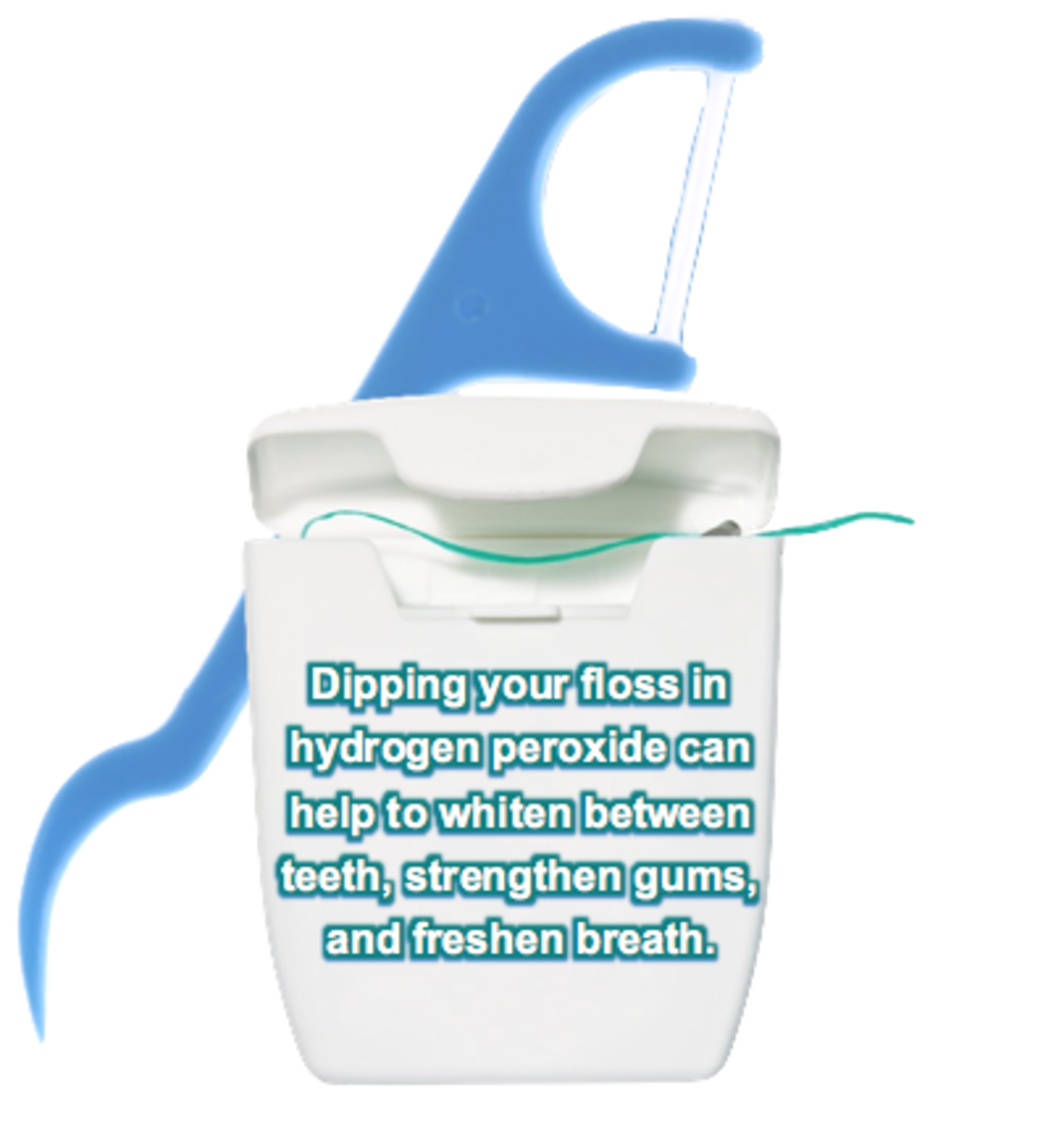 Dipping your floss in hydrogen peroxide can help to whiten between your teeth, strengthen your gums, and freshen your breath.