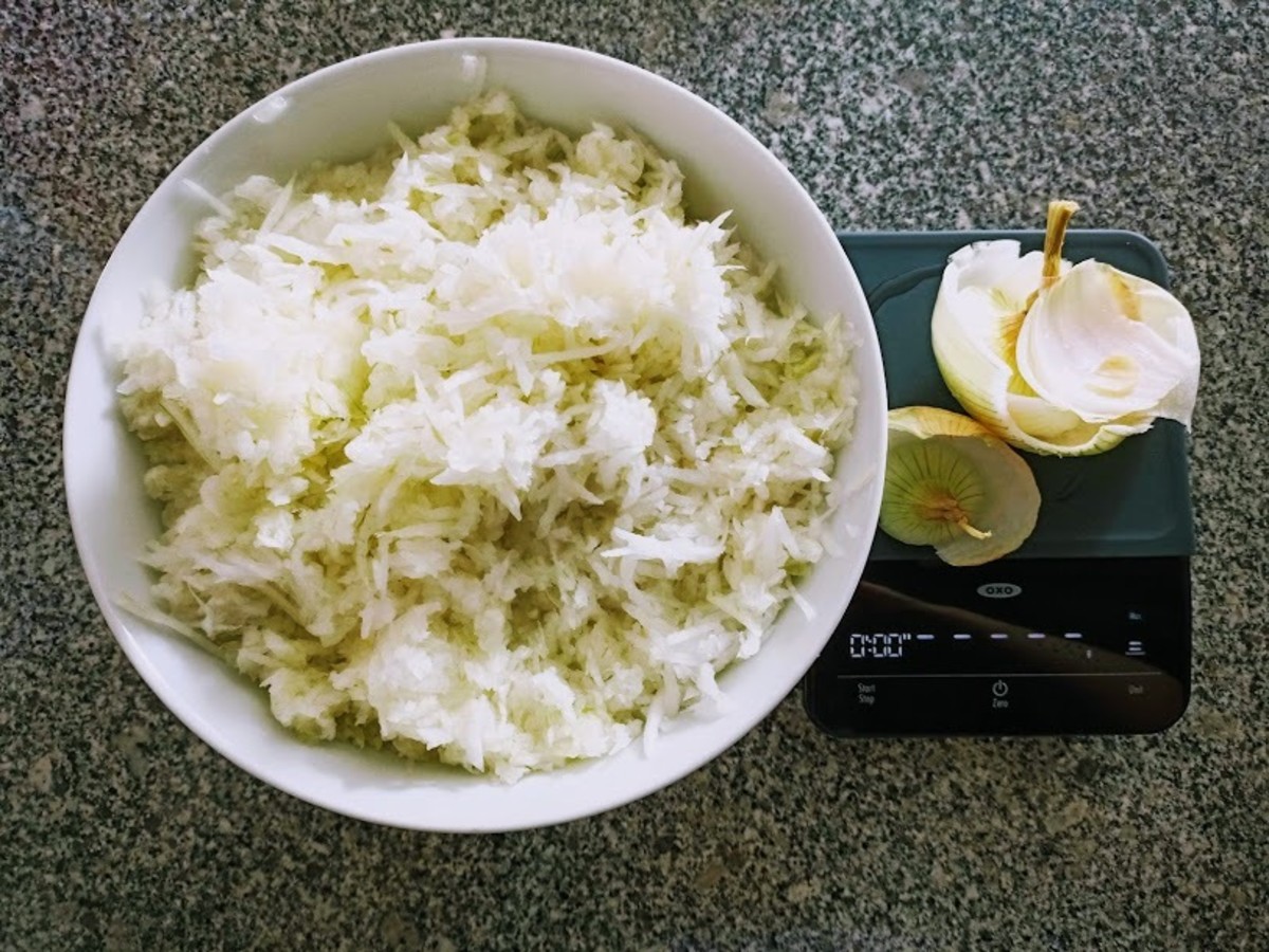 finely chopped onions ready to blanch to make onion puree