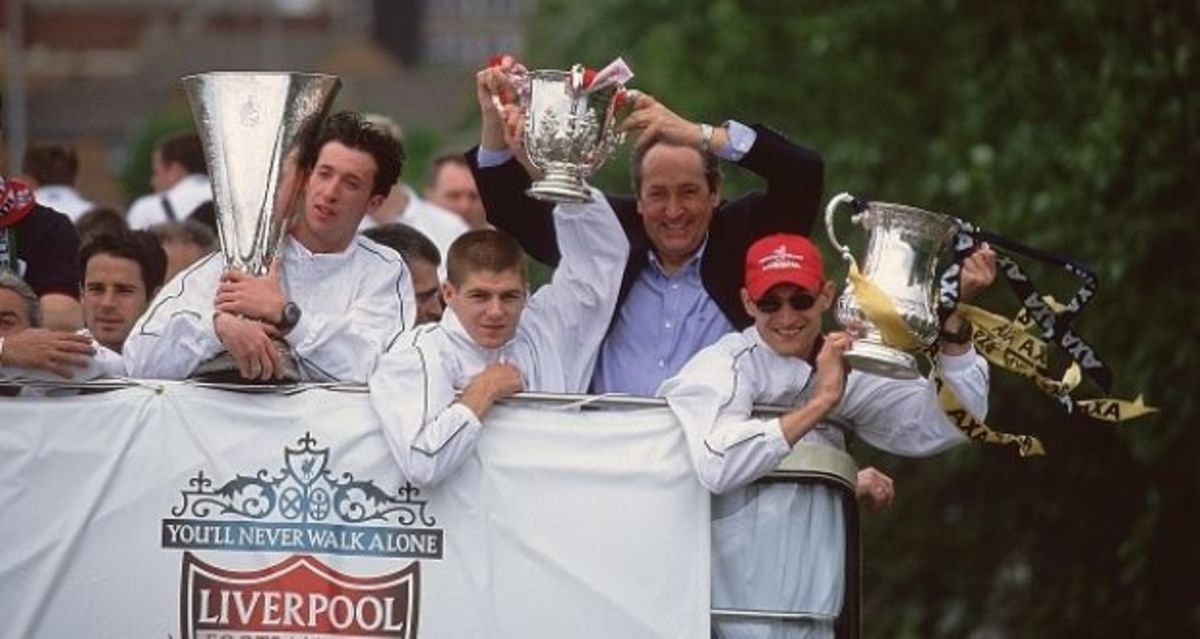 Liverpool Fc during the treble winning parade in 2001.