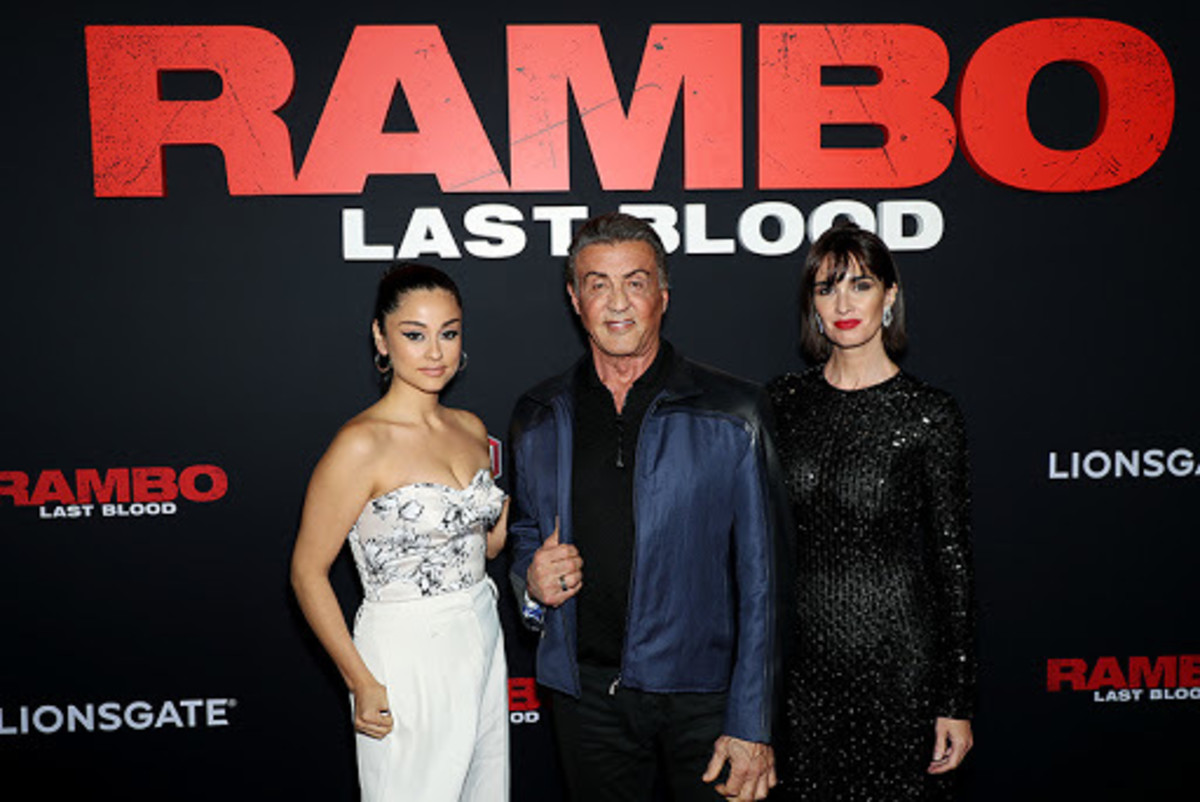 Left to Right: Yvette Monreal, Sylvester Stallone, and Paz Vega at the Rambo: Last Blood (2019) movie premiere