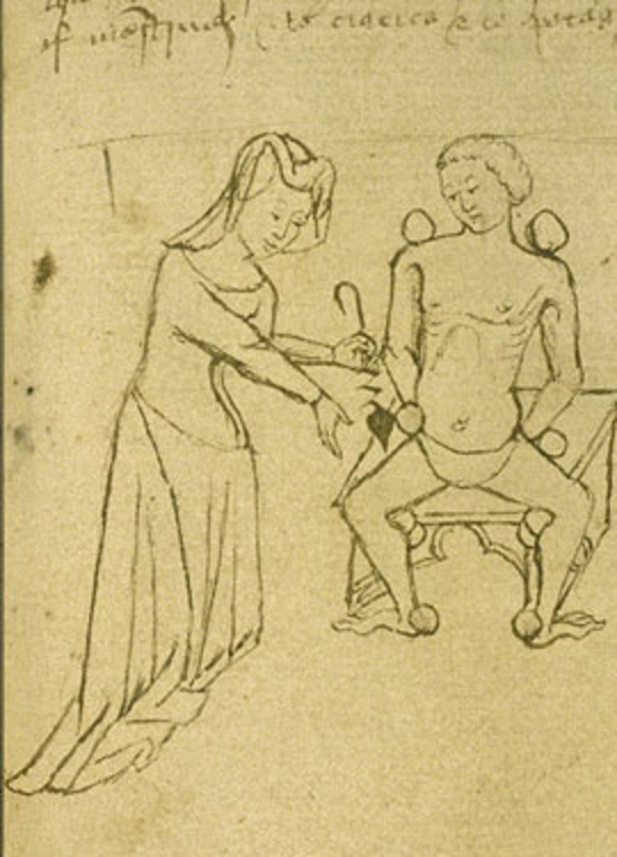 Medieval female physician, 1400 - 1425 (From an early 15th century English manuscript, The British Library) 