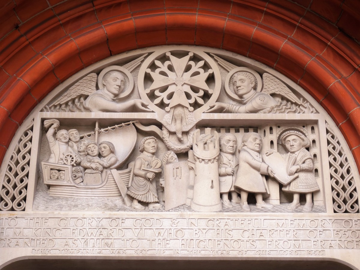 Tympanum installed at the French Protestant Church of London for its 400th anniversary in 1950