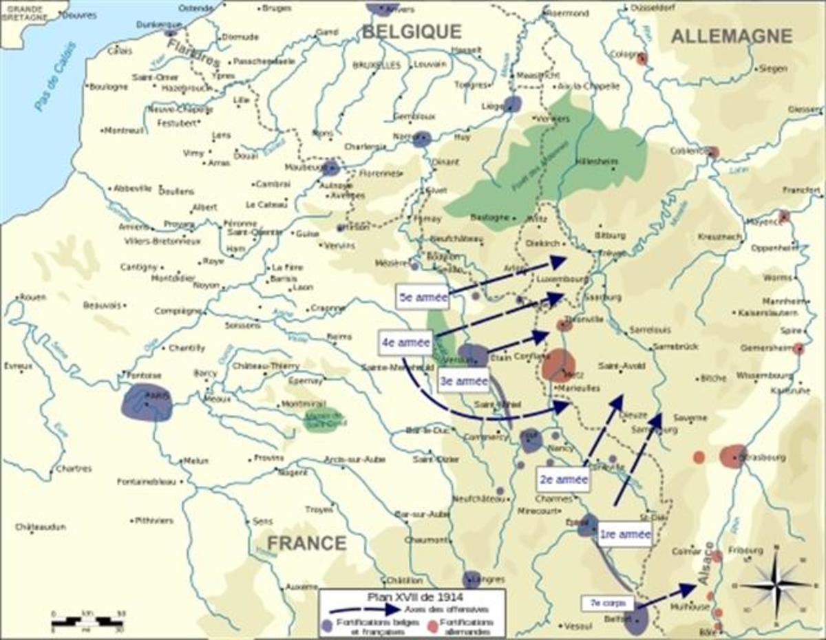 Plan XVII showing the five French armies.