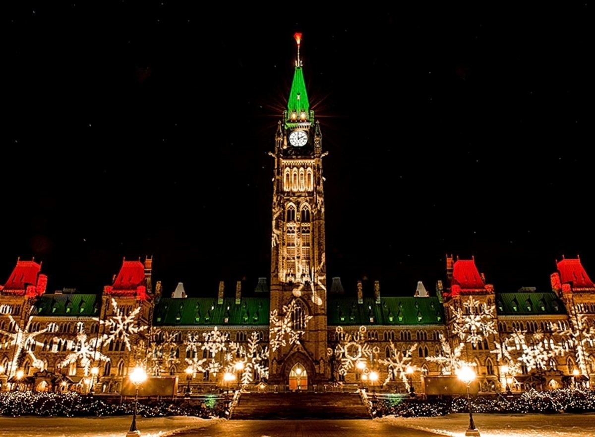 Christmas sound and light show on Parliament Hill, Ottawa
