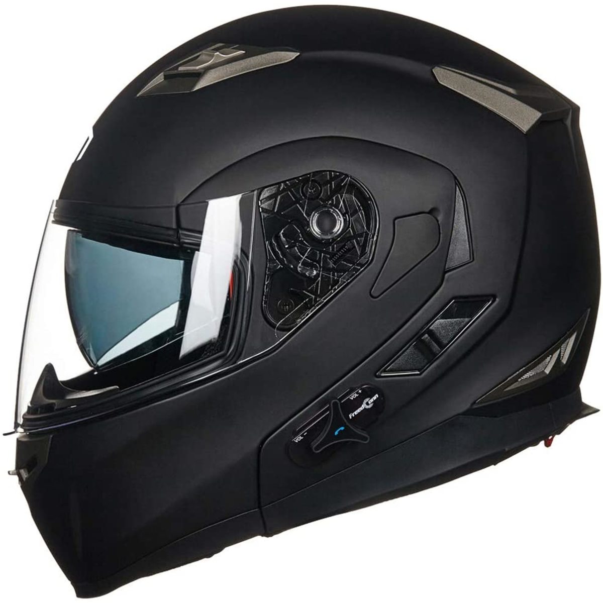 ILM Bluetooth Integrated Modular Flip up Full Face Motorcycle Helmet Sun Shield Mp3 Intercom (L, MATTE BLACK)